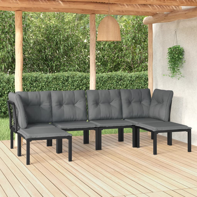 6-delige Loungeset poly rattan zwart en grijs MeubelReus