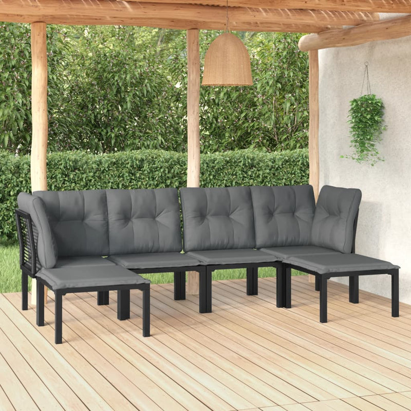 6-delige Loungeset poly rattan zwart en grijs MeubelReus