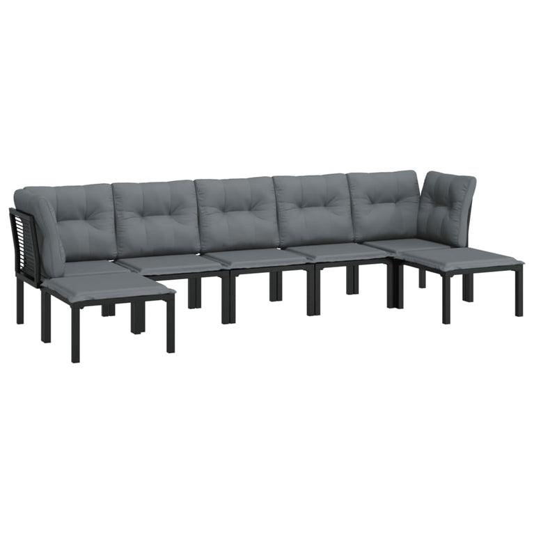 7-delige Loungeset poly rattan zwart en grijs MeubelReus