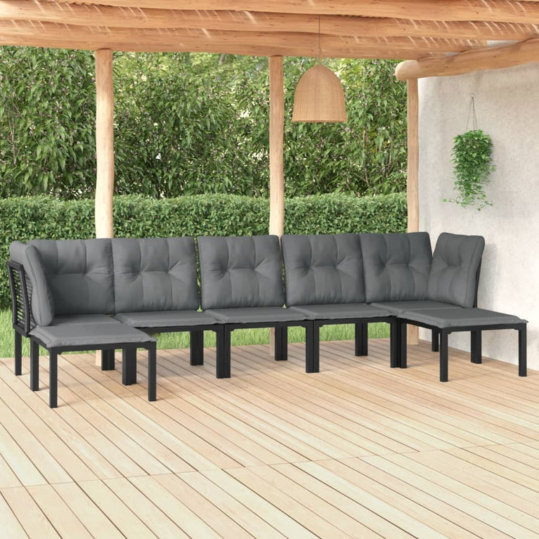 7-delige Loungeset poly rattan zwart en grijs MeubelReus