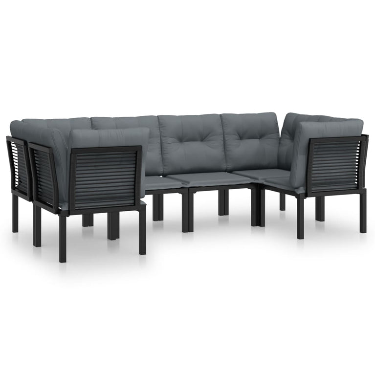 6-delige Loungeset poly rattan zwart en grijs MeubelReus