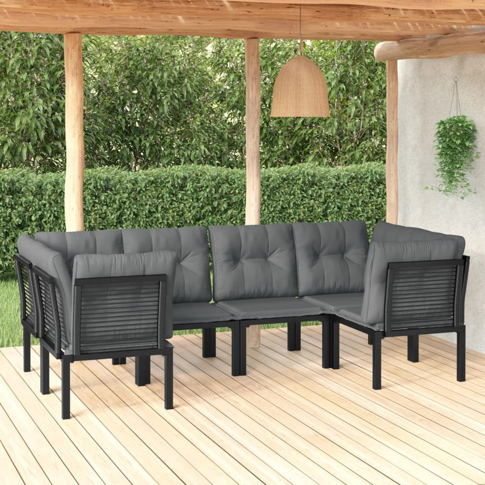 6-delige Loungeset poly rattan zwart en grijs MeubelReus