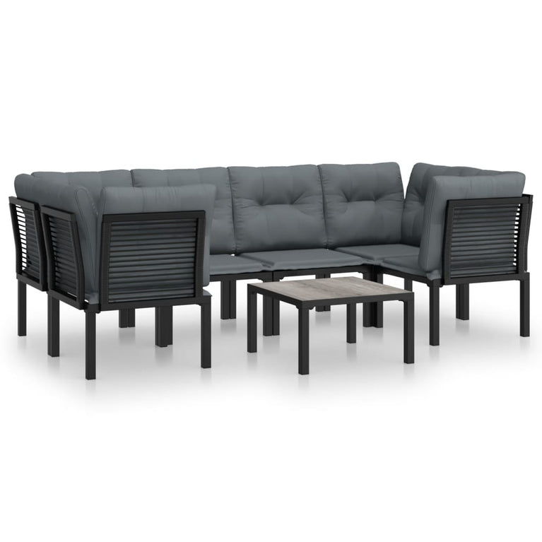 7-delige Loungeset poly rattan zwart en grijs MeubelReus