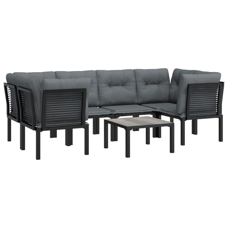 7-delige Loungeset poly rattan zwart en grijs MeubelReus