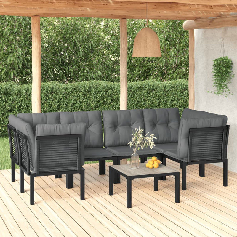 7-delige Loungeset poly rattan zwart en grijs MeubelReus