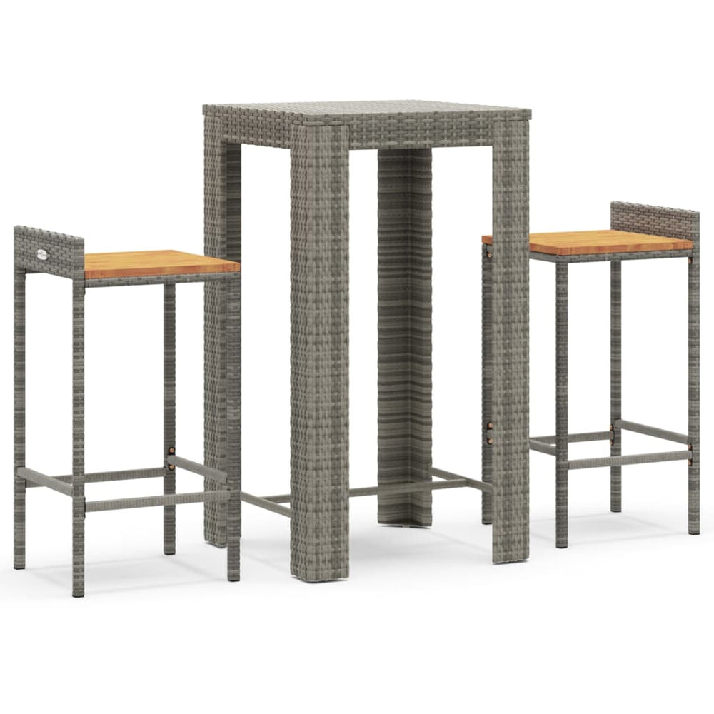 3-delige Tuinbarset poly rattan en massief acaciahout grijs MeubelReus