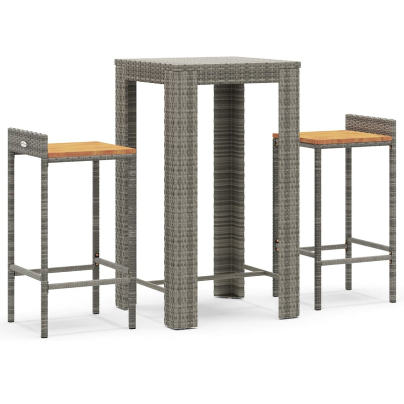 3-delige Tuinbarset poly rattan en massief acaciahout grijs MeubelReus