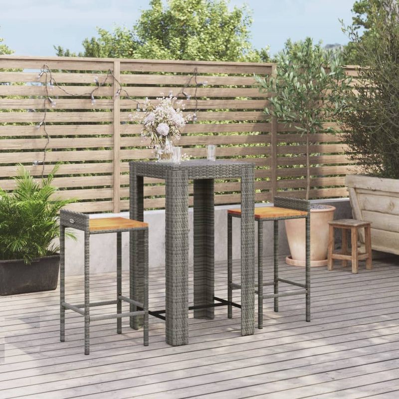 3-delige Tuinbarset poly rattan en massief acaciahout grijs MeubelReus