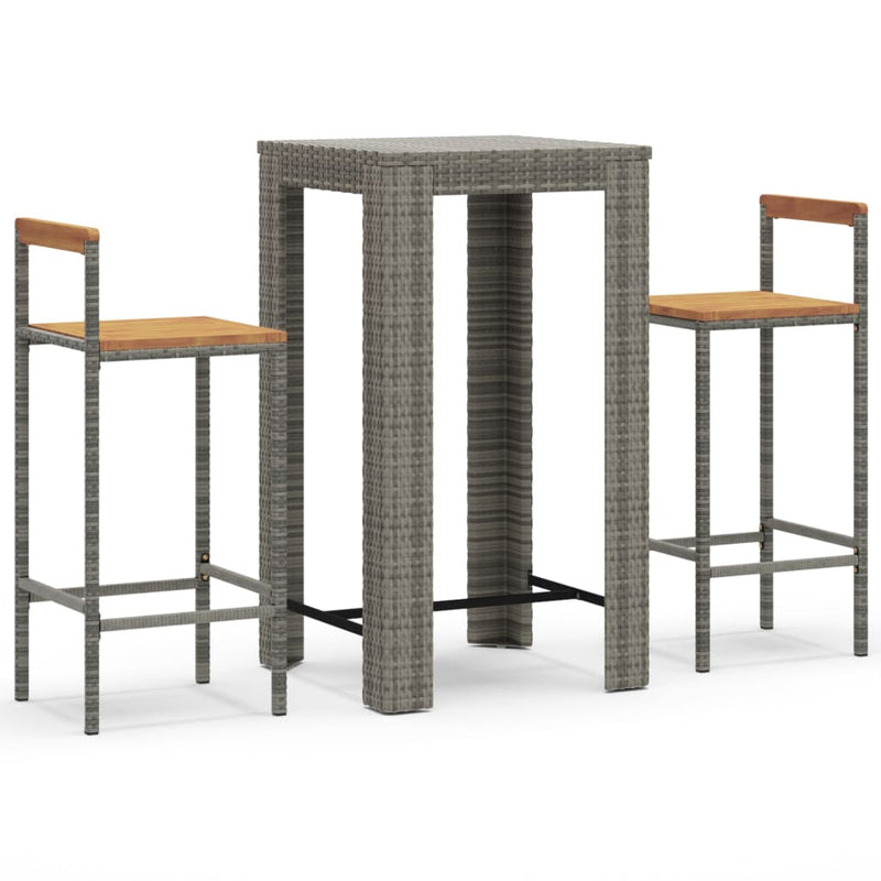 3-delige Tuinbarset poly rattan en massief acaciahout grijs MeubelReus