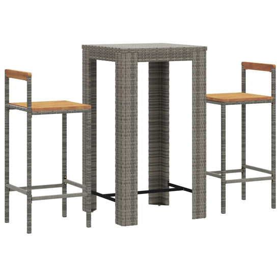 3-delige Tuinbarset poly rattan en massief acaciahout grijs MeubelReus