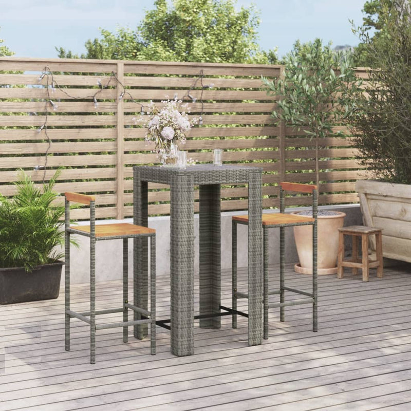 3-delige Tuinbarset poly rattan en massief acaciahout grijs MeubelReus