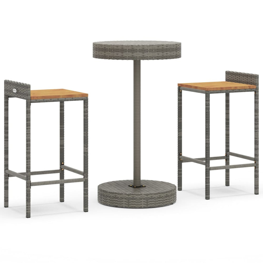 3-delige Tuinbarset poly rattan en massief acaciahout grijs MeubelReus