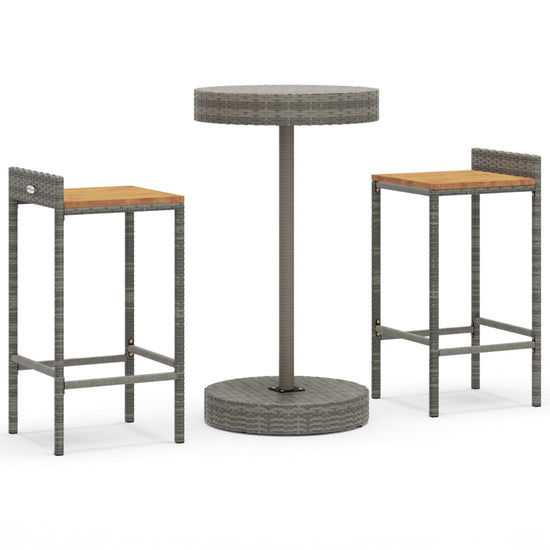 3-delige Tuinbarset poly rattan en massief acaciahout grijs MeubelReus