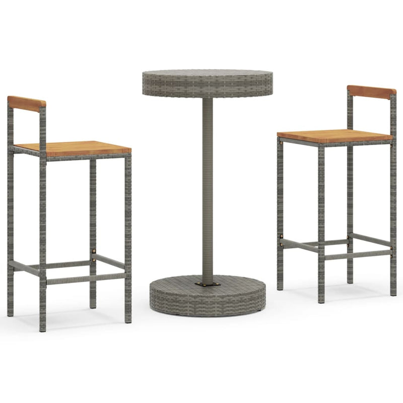 3-delige Tuinbarset poly rattan en massief acaciahout grijs MeubelReus