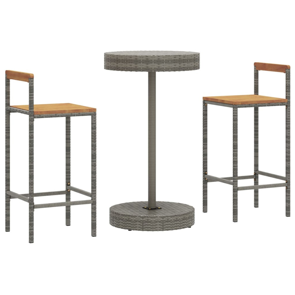 3-delige Tuinbarset poly rattan en massief acaciahout grijs MeubelReus