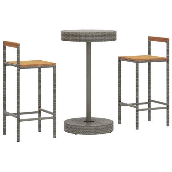 3-delige Tuinbarset poly rattan en massief acaciahout grijs MeubelReus