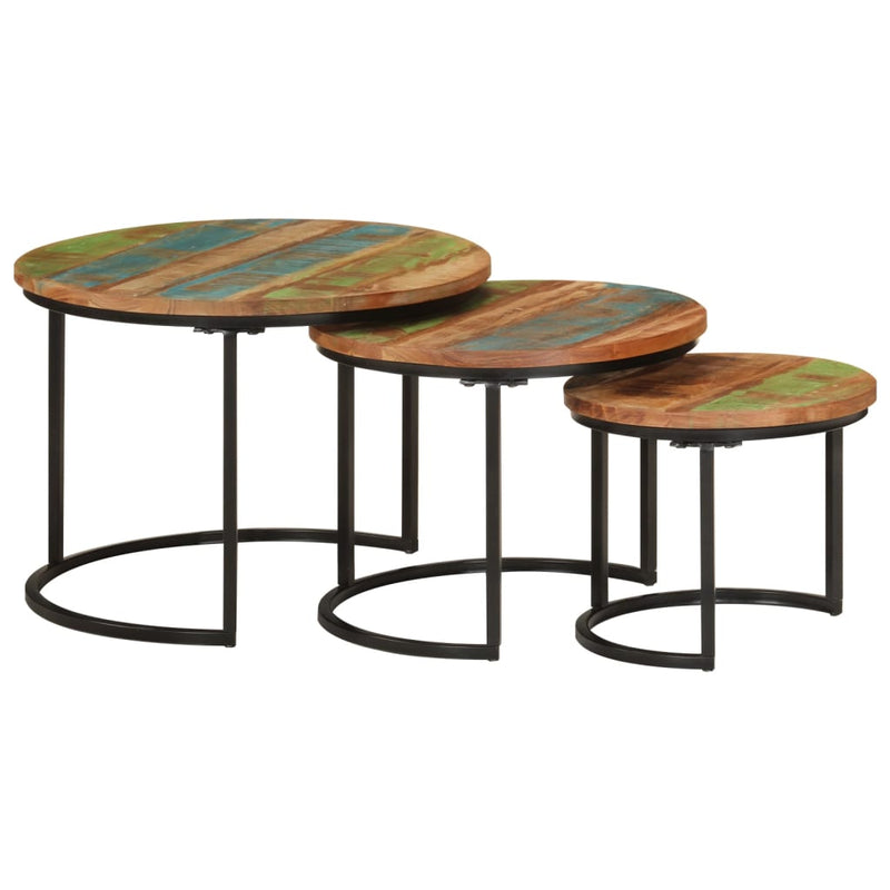 Tafeltjesset 3 st massief gerecycled hout MeubelReus