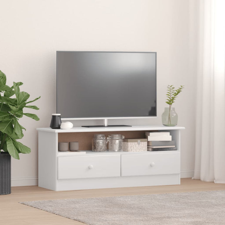 TV-meubel met lades ALTA 100x35x41 cm massief grenenhout wit MeubelReus