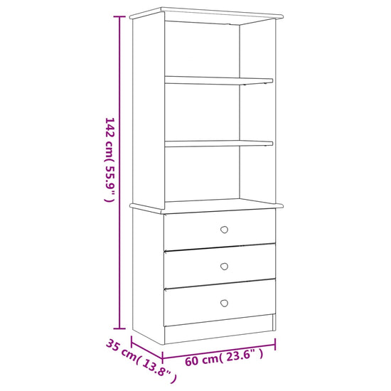 Boekenkast met lades ALTA 60x35x142 cm massief grenenhout wit MeubelReus