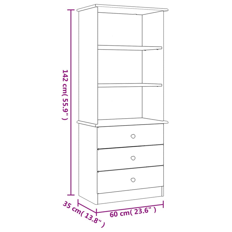 Boekenkast met lades ALTA 60x35x142 cm massief grenenhout wit MeubelReus