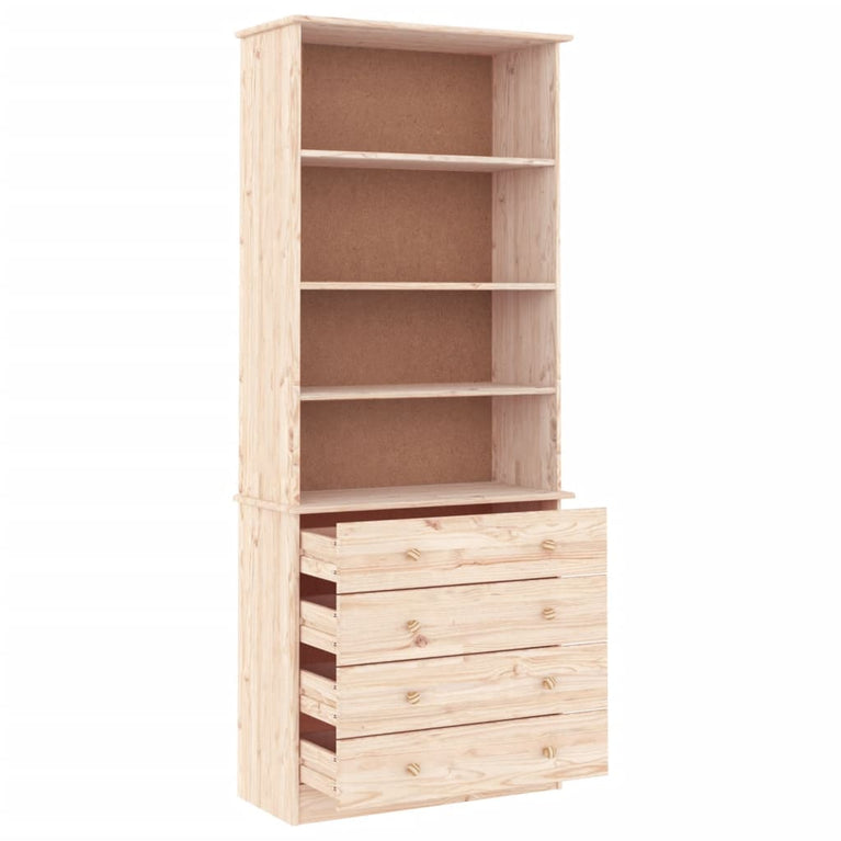 Boekenkast met lades ALTA 77x35x186,5 cm massief grenenhout MeubelReus