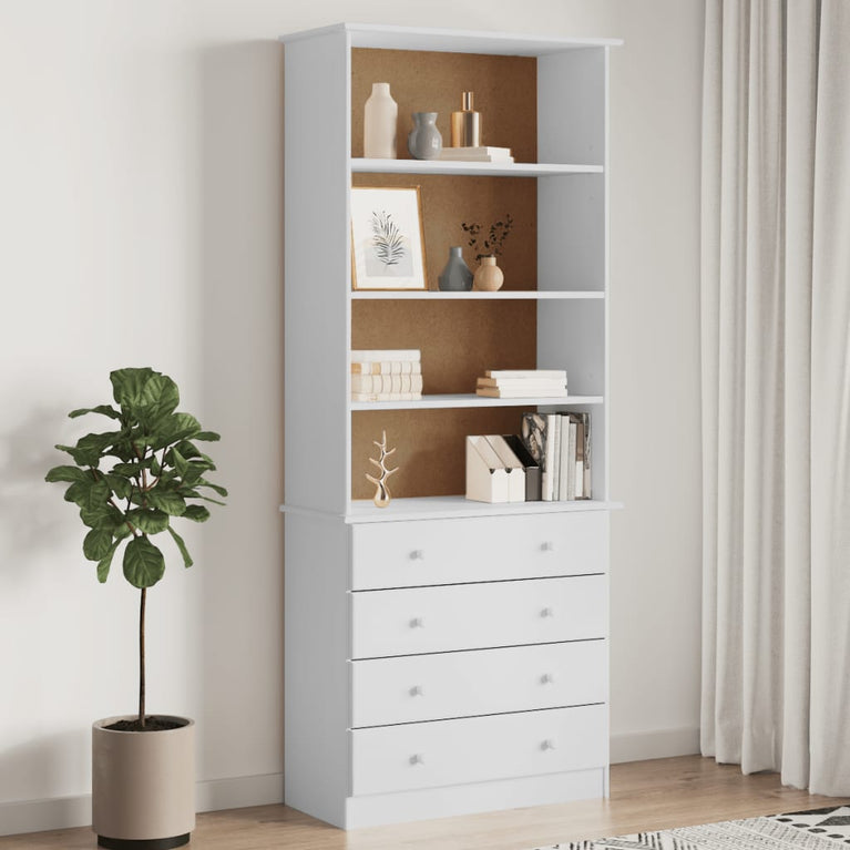 Boekenkast met lades ALTA 77x35x186,5 cm massief grenenhout wit MeubelReus