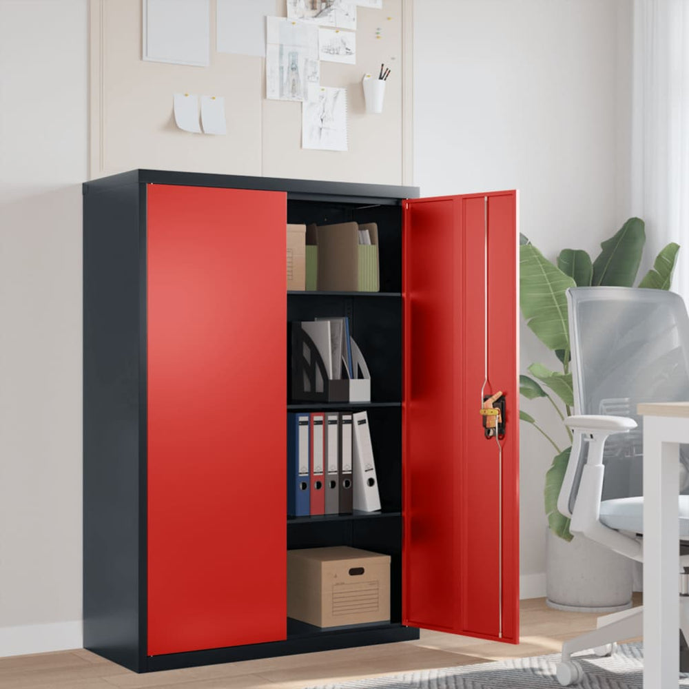 Archiefkast 90x40x140 cm staal antracietkleurig en rood MeubelReus