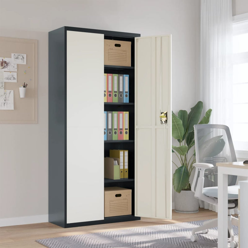 Archiefkast 90x40x200 cm staal antracietkleurig en wit MeubelReus