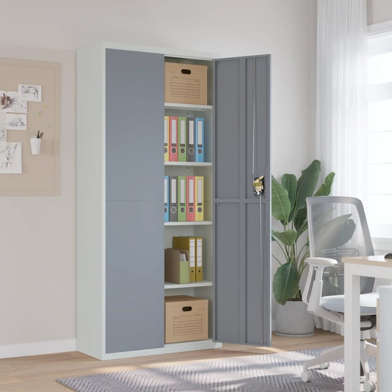 Archiefkast 90x40x200 cm staal lichtgrijs en donkergrijs MeubelReus