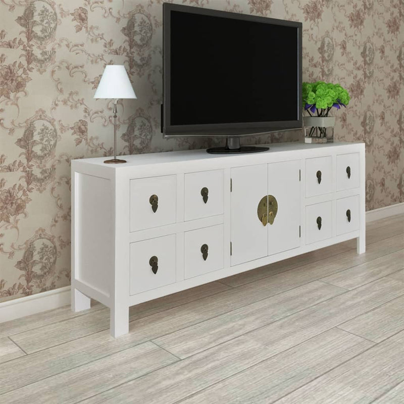 Tv-meubel 110x24x48 cm bewerkt hout wit MeubelReus