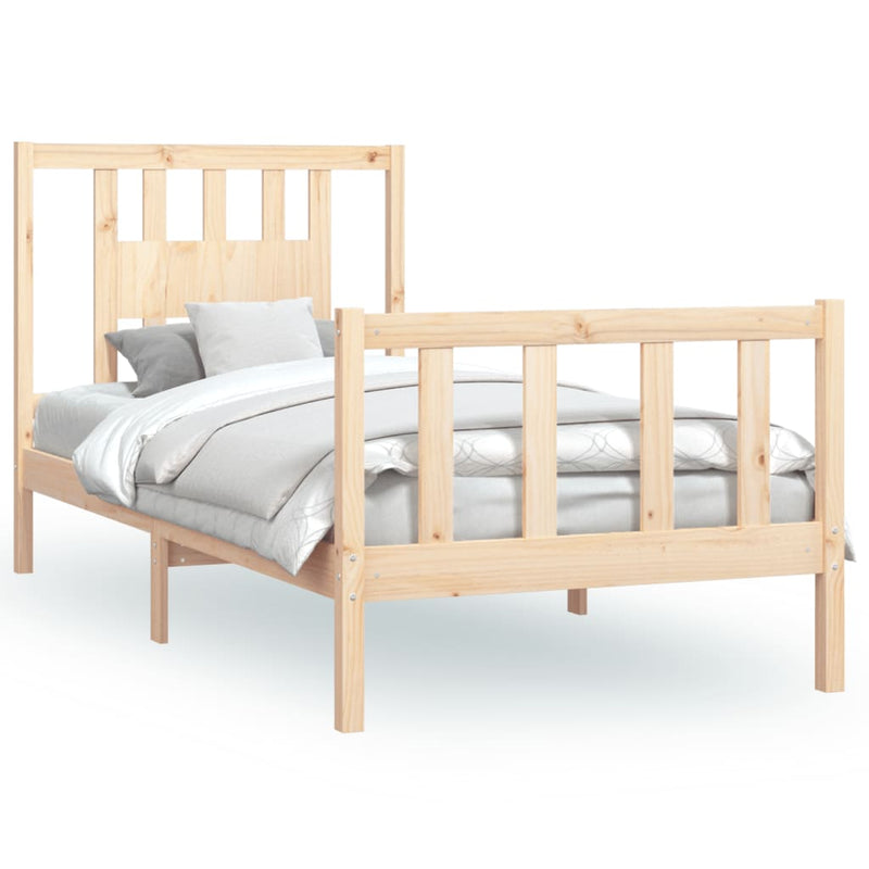 Bedframe met hoofdbord massief hout 90x200 cm