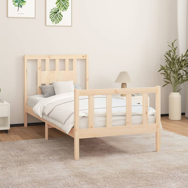Bedframe met hoofdbord massief hout 90x200 cm
