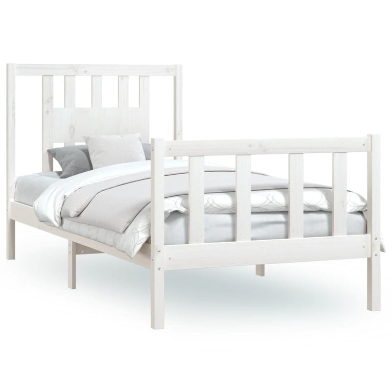 Bedframe met hoofdbord massief hout wit 90x200 cm