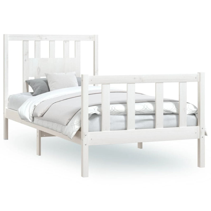 Bedframe met hoofdbord massief hout wit 90x200 cm