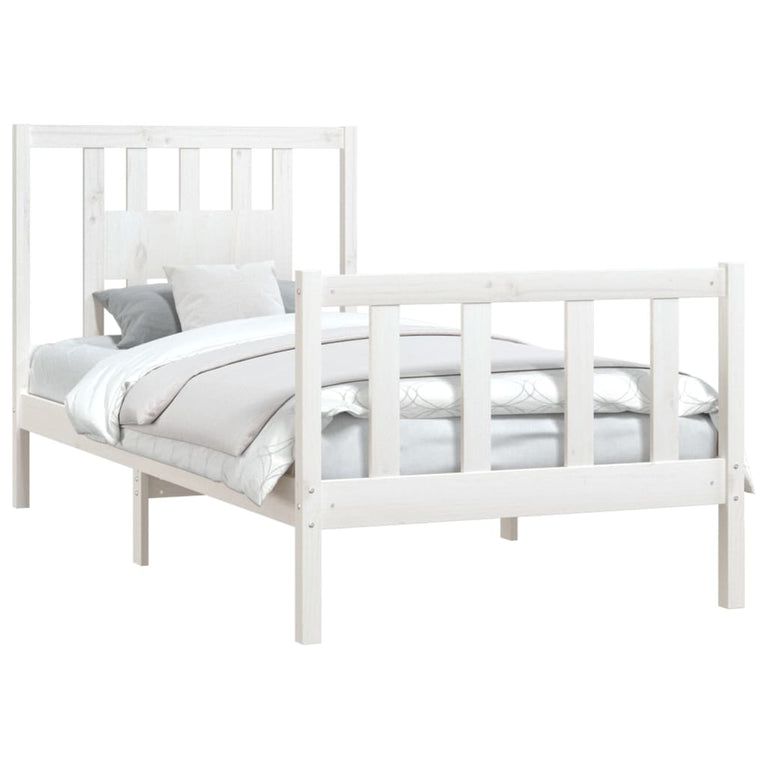 Bedframe met hoofdbord massief hout wit 90x200 cm