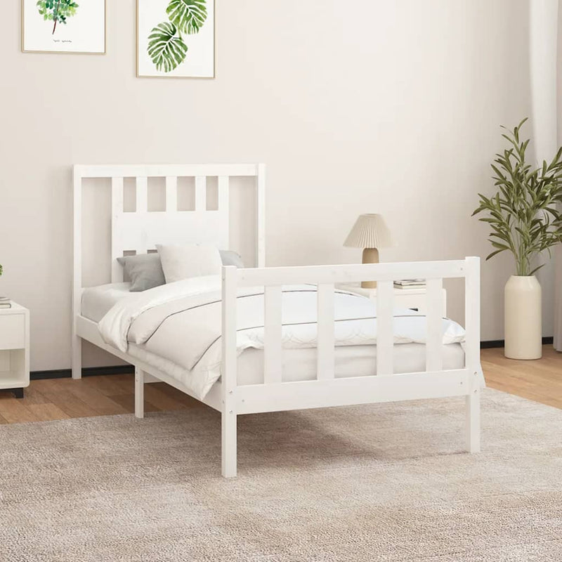 Bedframe met hoofdbord massief hout wit 90x200 cm