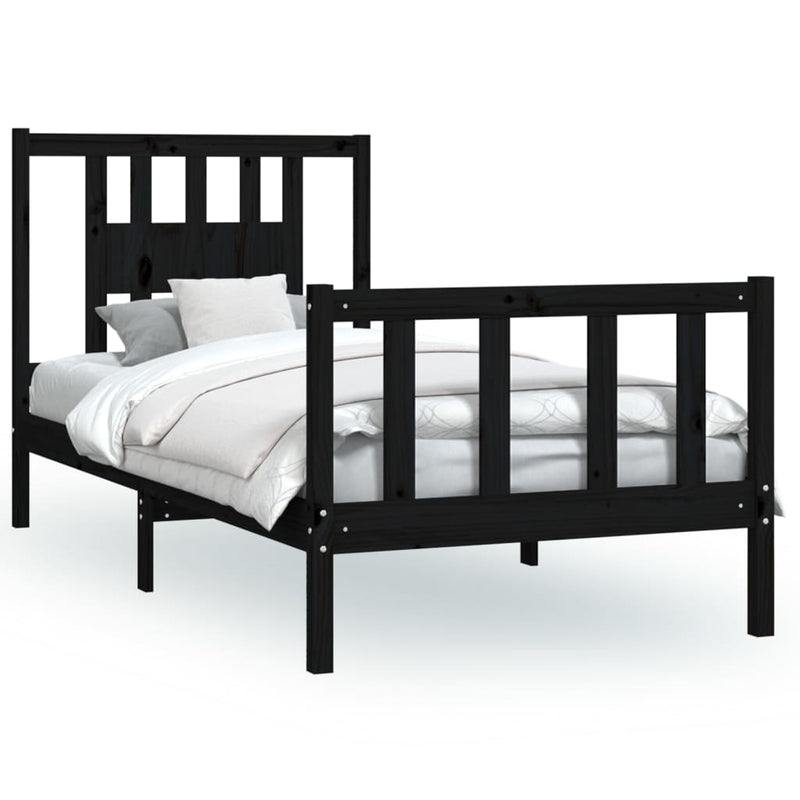 Bedframe met hoofdbord massief grenenhout zwart 100x200 cm