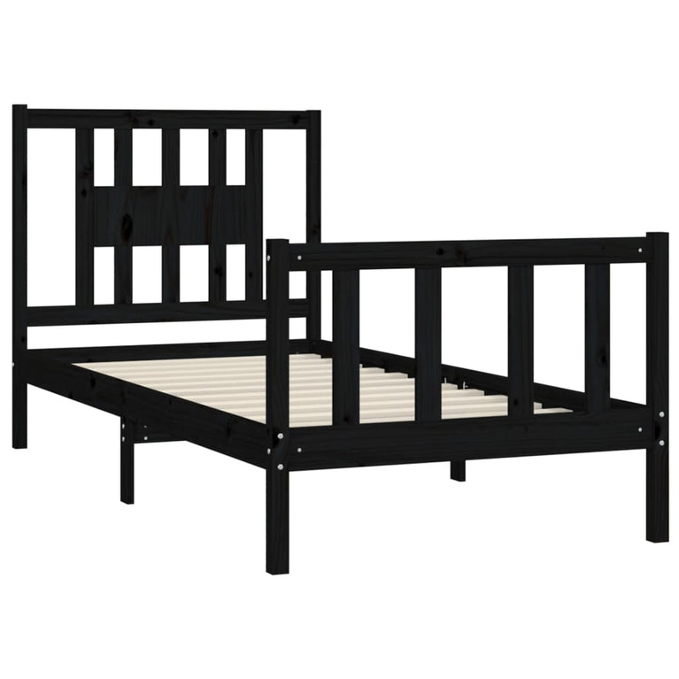Bedframe met hoofdbord massief grenenhout zwart 100x200 cm