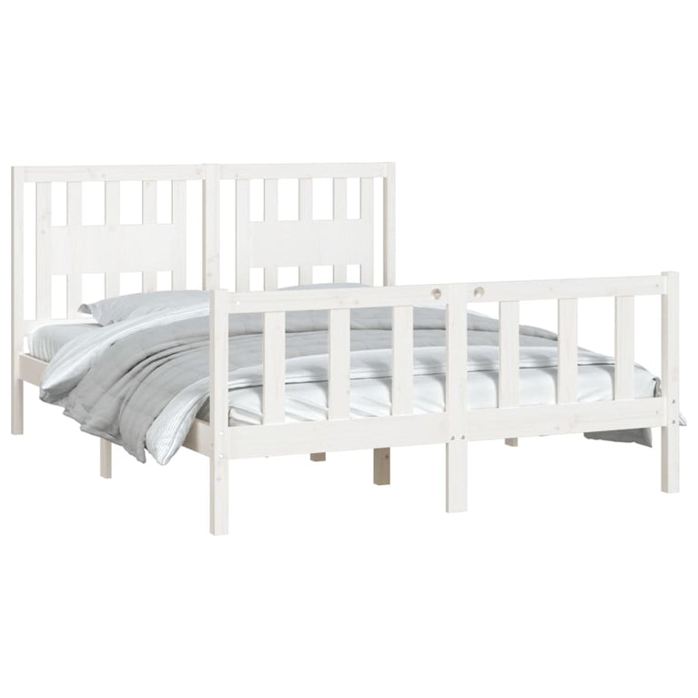 Bedframe met hoofdbord massief grenenhout wit 120x200 cm