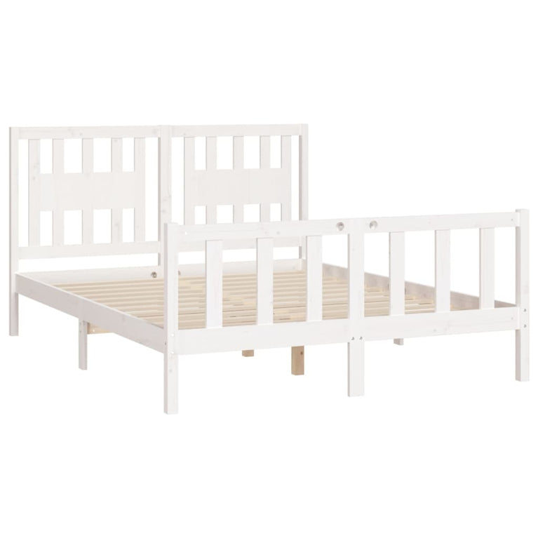 Bedframe met hoofdbord massief grenenhout wit 120x200 cm