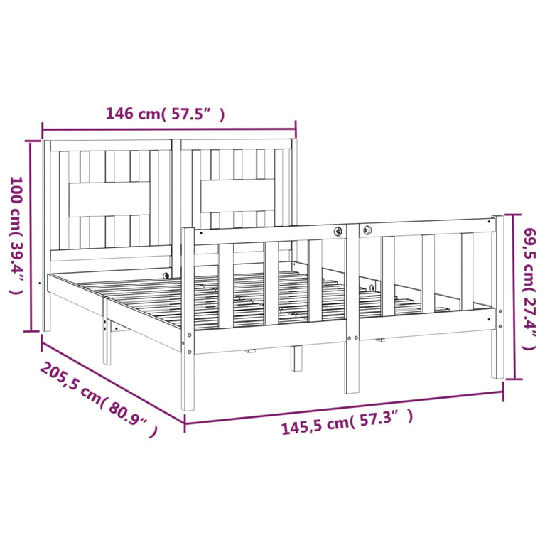 Bedframe met hoofdbord massief grenenhout 140x200 cm