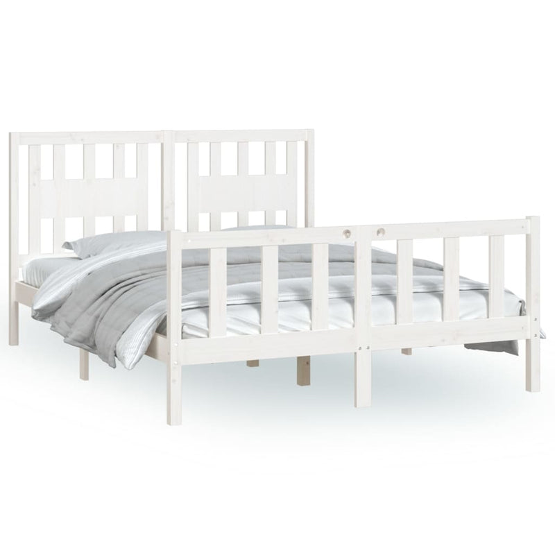 Bedframe met hoofdbord massief grenenhout wit 140x200 cm