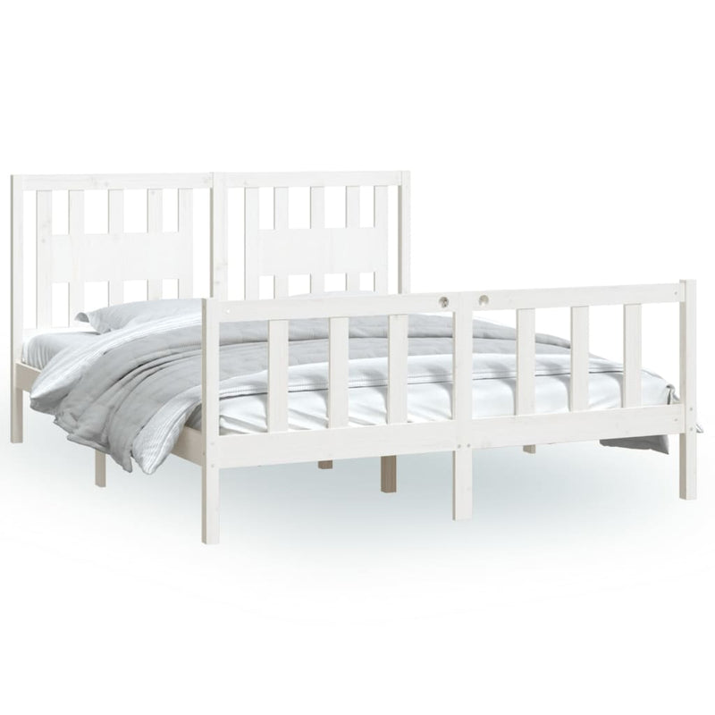 Bedframe met hoofdbord massief grenenhout wit 160x200 cm