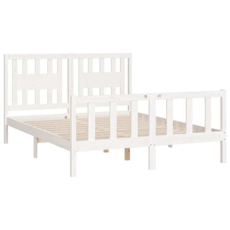Bedframe met hoofdbord massief grenenhout wit 160x200 cm