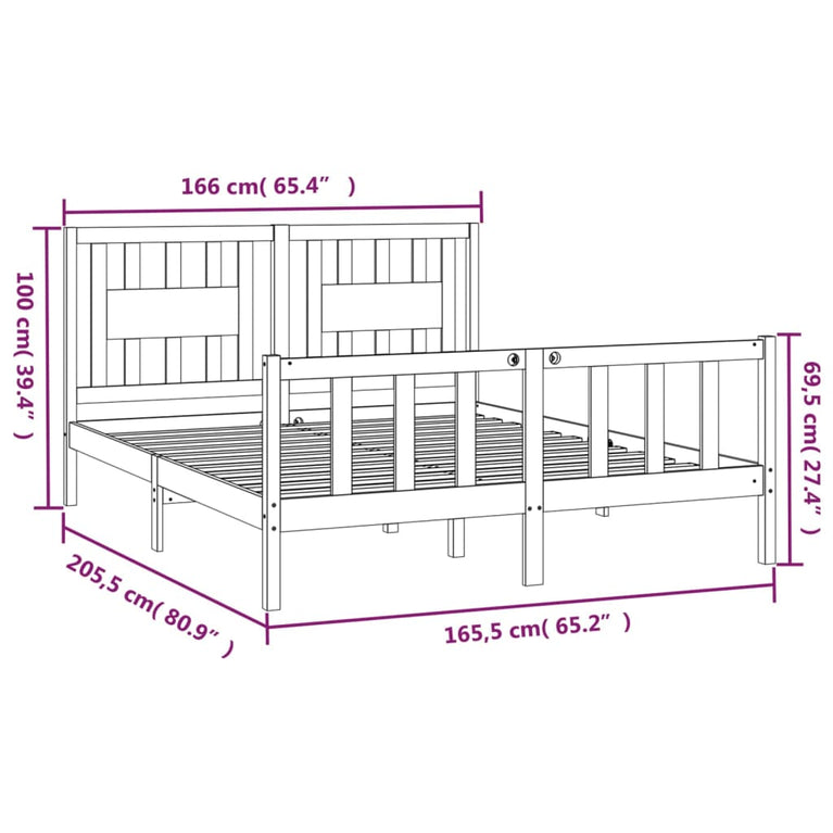 Bedframe met hoofdbord massief grenenhout wit 160x200 cm