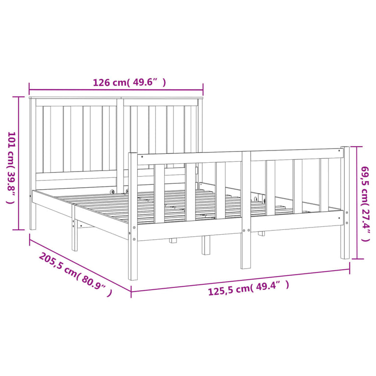 Bedframe met hoofdbord massief grenenhout 120x200 cm