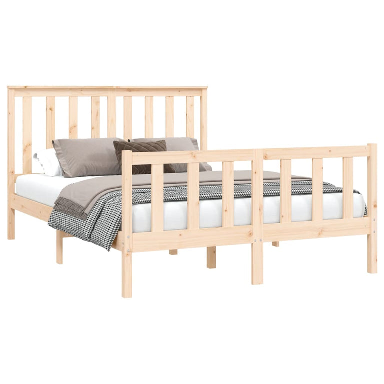 Bedframe met hoofdbord massief grenenhout wit 140x200 cm