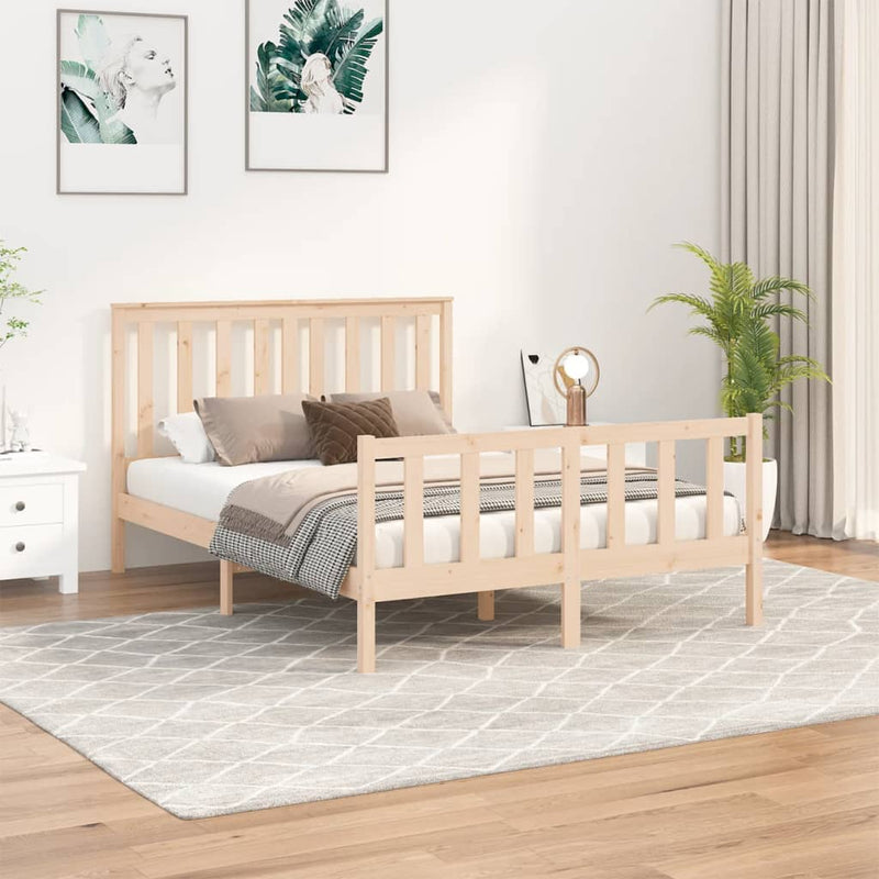 Bedframe met hoofdbord massief grenenhout wit 140x200 cm