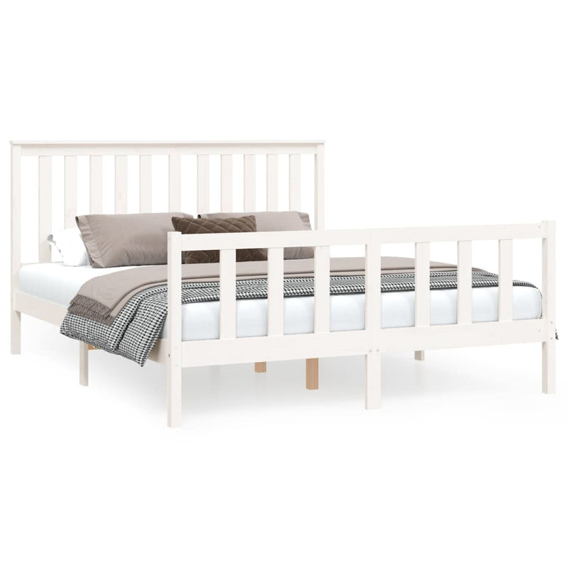 Bedframe met hoofdbord grenenhout wit 150x200 cm 5FT King Size