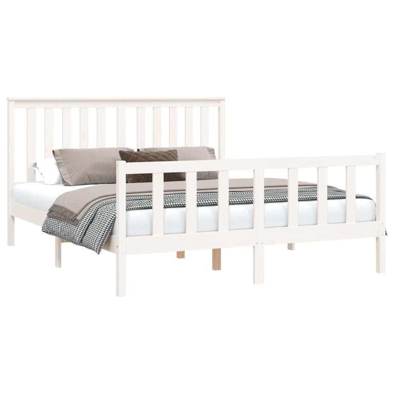Bedframe met hoofdbord grenenhout wit 150x200 cm 5FT King Size